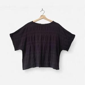 Black Crane Oversized Crinkle Box Top Made in USA Slow Fashion Minimalist SZ XS